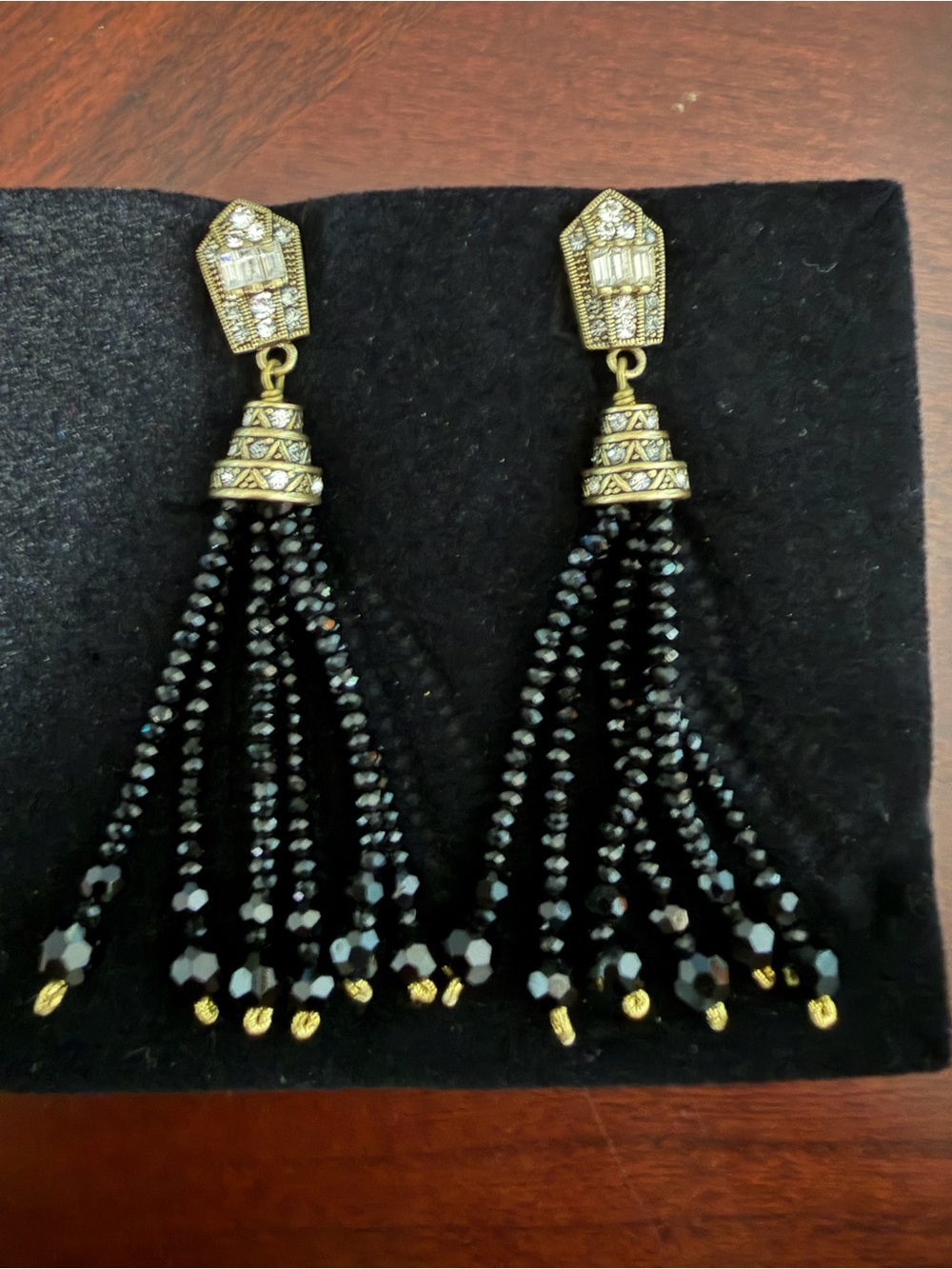 Stunning Heidi Daus Statement Tassel Earrings Clear Crystals Pave Signed